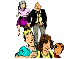 A crowd running forward to see a notice